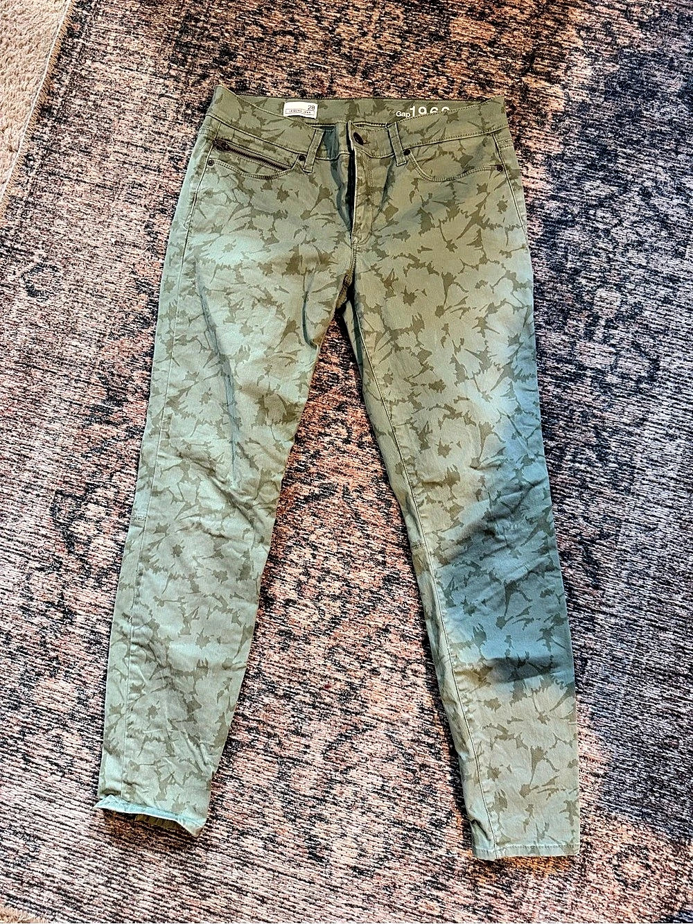 Gap 1969 Green Floral Skinny Jeans Waist 28